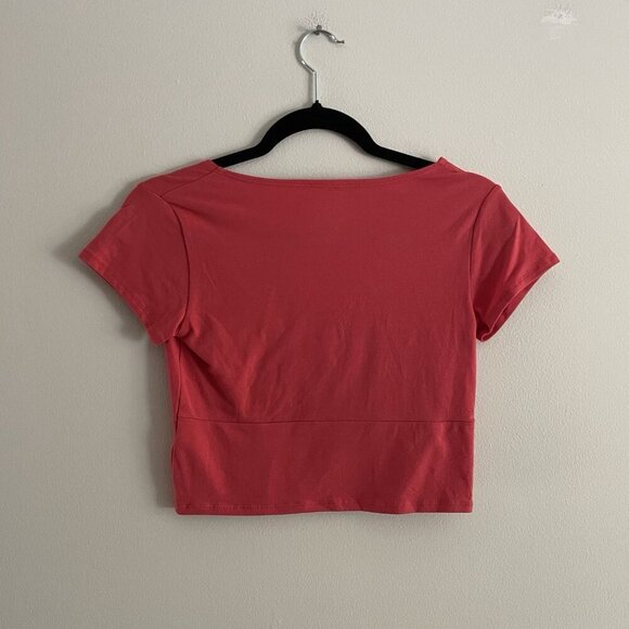 Pacsun Basics Women S Red Casual Short Sleeve V-Neck Surplice Wrap Crop T-Shirt - Picture 8 of 8